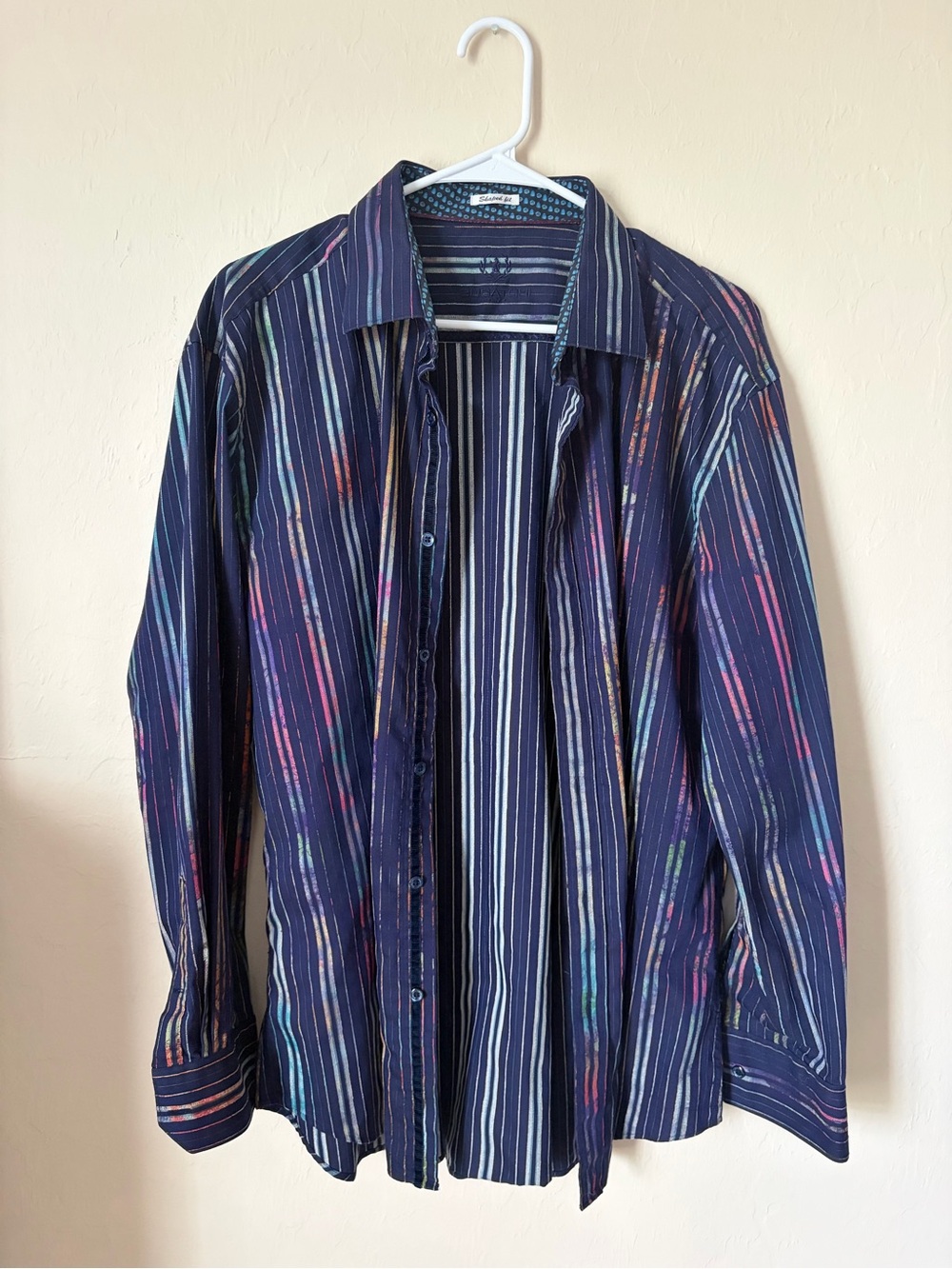 Bugatchi Navy Multicolor Vertical Stripe Button-Down Shirt